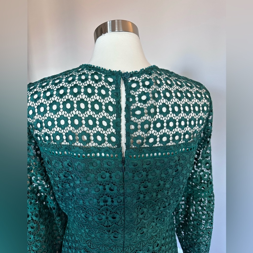 J. Crew Dress Bell Sleeve Daisy Eyelet Lace Crochet Holiday Emerald Green 12 - Picture 6 of 12